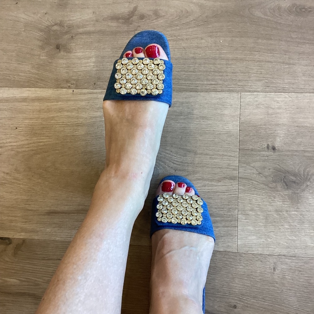 Kate Spade New York Mazie Denim Italian Leather Slide Sandals Womens Sz 6.5 NEW - Picture 8 of 10